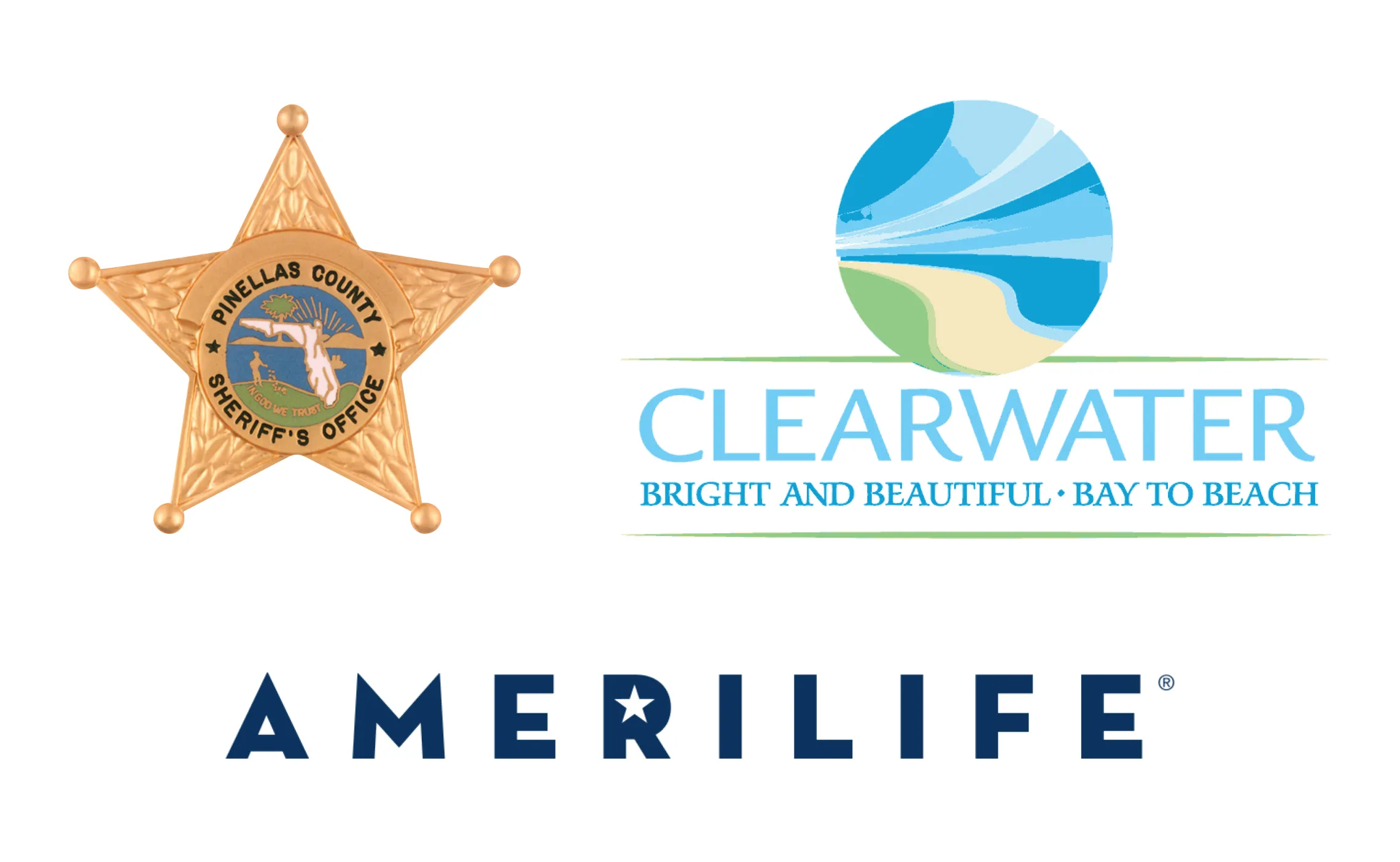 Introducing our sponsors: Pinellas County Sherriff's Office, Clearwater Bright and Beautiful Bay to Beach, and AMERILIFE